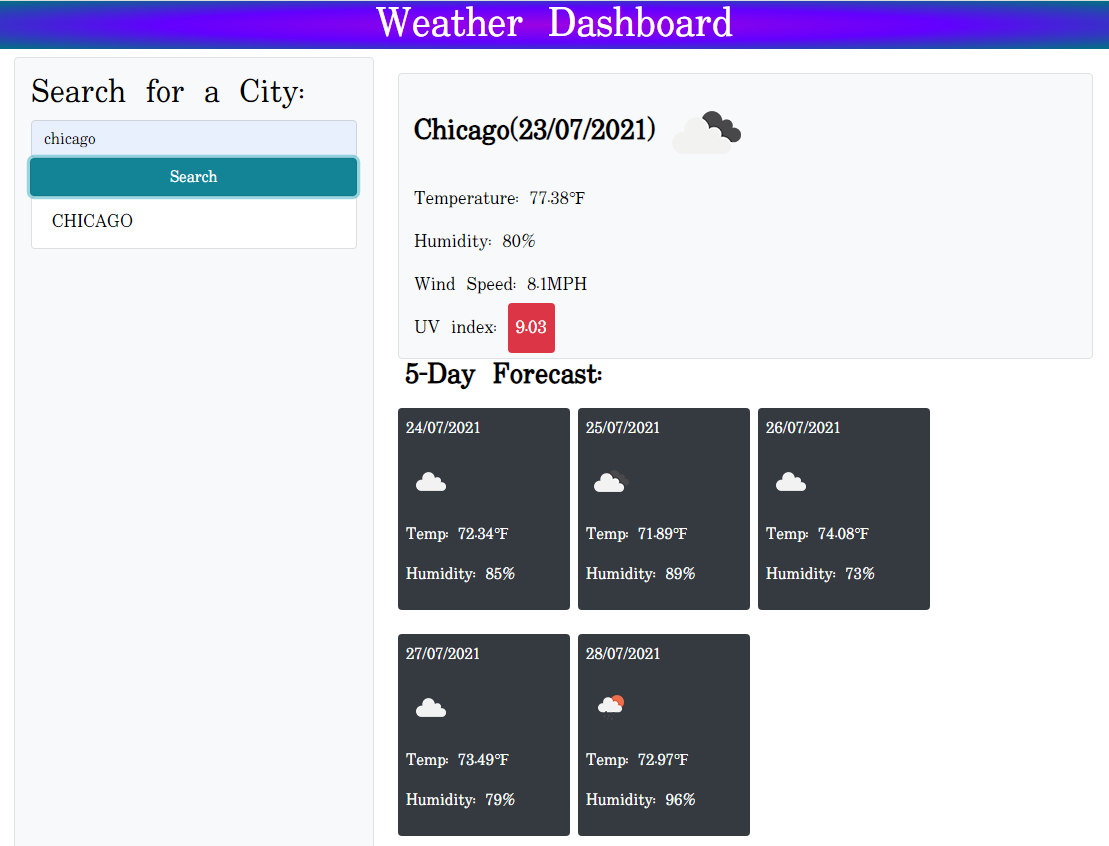 Weather Dashboard Webpage